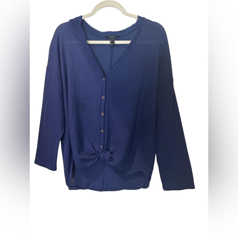 Forever 21 Blue Waffle Knit Tie Front Top Women’s Large